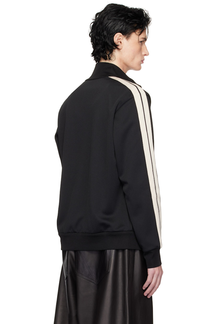Polyester interlock jersey track jacket.

· Rib-knit stand collar, hem, and cuffs
· Zip closure
· Velour logo patch at chest
· Zip pockets
· Striped knit trim at sleeves 

Part of the Moncler Genius x Palm Angels collaboration.

Supplier color: Black