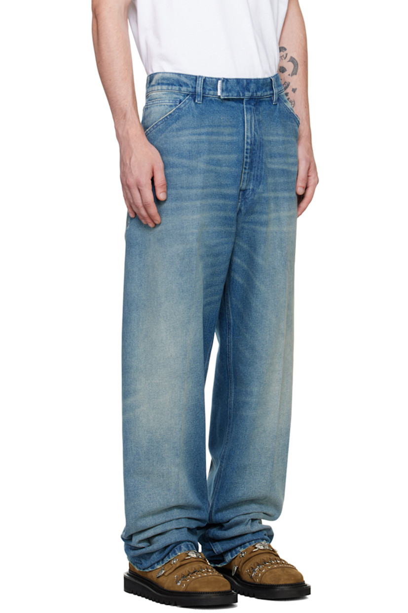 Non-stretch denim jeans. Fading and whiskering throughout.

· Belt loops
· Logo flag and press-stud fastening at waistband
· Five-pocket styling
· Zip-fly
· Logo patch at back waistband 
· Logo-engraved brass-tone hardware
· Contrast stitching in tan 

Supplier color: Blue