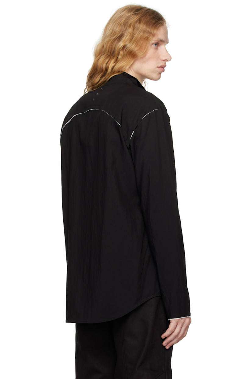 Rayon- and nylon-blend poplin jacket. Raw edges throughout.

· Paneled construction
· Spread collar
· Concealed two-way zip closure
· Exposed lining at front, shoulders, and back yoke
· Shirttail hem
· Press-stud hardware at back yoke

Supplier color: Black