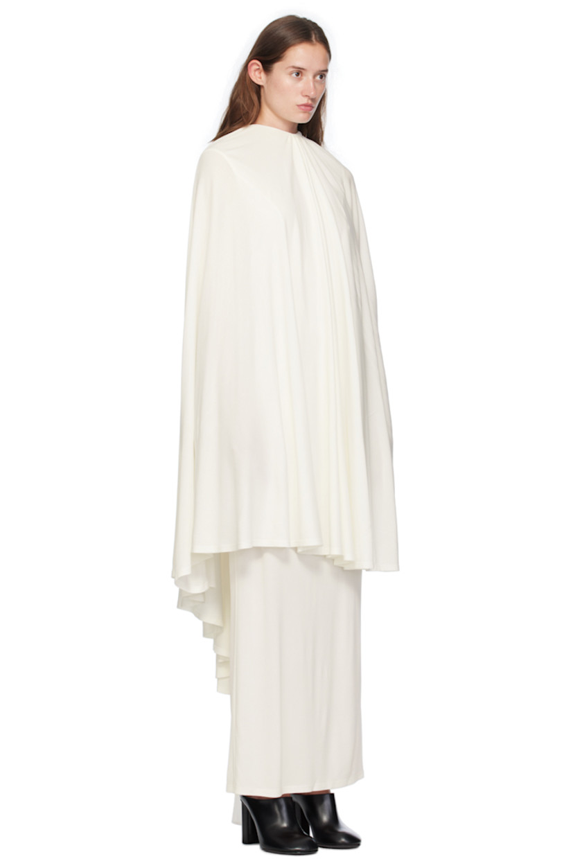 Viscose jersey dress. Cape-style overlay at shoulders.

· Self-tie fastening at round neck
· Hook-eye fastening at back collar
· Fully lined 

Supplier color: Off-White