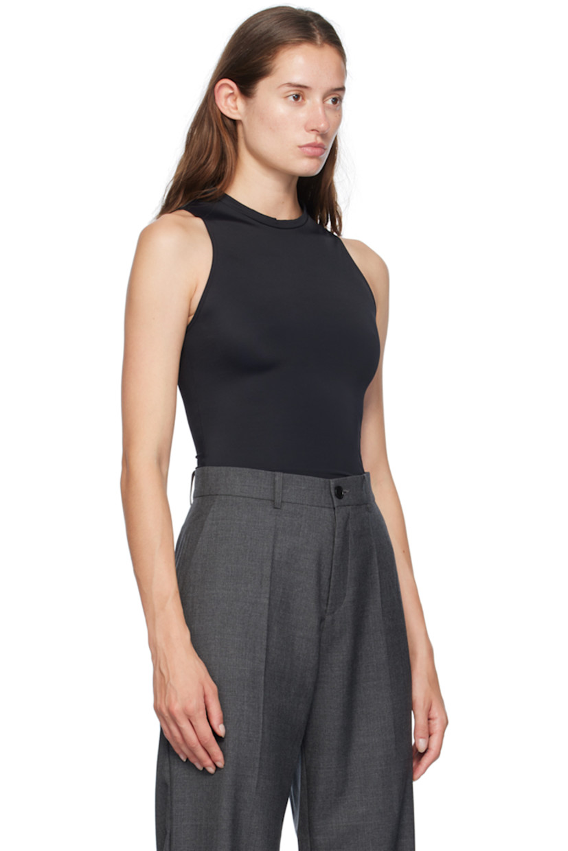 Stretch polyester jersey tank top. 

· Round neck
· Keyhole with self-tie fastening at back 

Supplier color: Black
