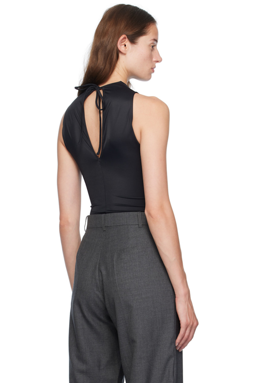 Stretch polyester jersey tank top. 

· Round neck
· Keyhole with self-tie fastening at back 

Supplier color: Black