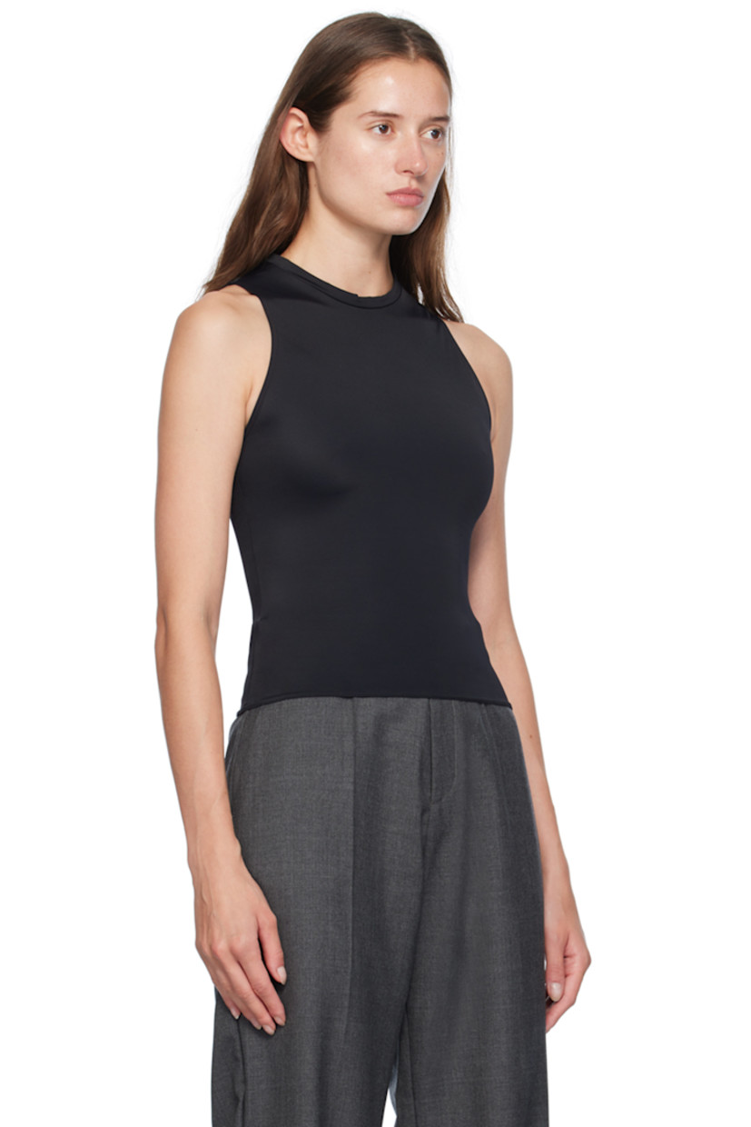 Stretch polyester jersey tank top. 

· Round neck
· Keyhole with self-tie fastening at back 

Supplier color: Black