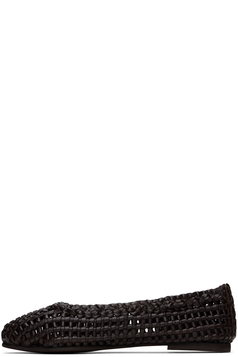 Chrome-free-dyed macramé LWG-certified lambskin ballerina flats in brown. 

· Logo embossed at padded leather footbed
· Treaded rubber sole

Supplier color: Chocolate