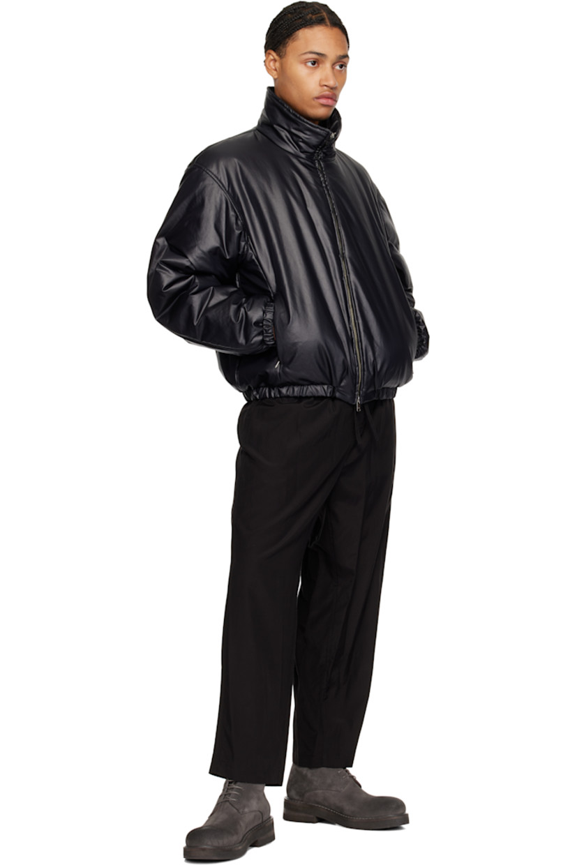 Plain-woven rayon and cotton-blend trousers.

· Drawstring at elasticized waistband
· Three-pocket styling
· Zip-fly
· Pleats at front waistband

Supplier color: Black