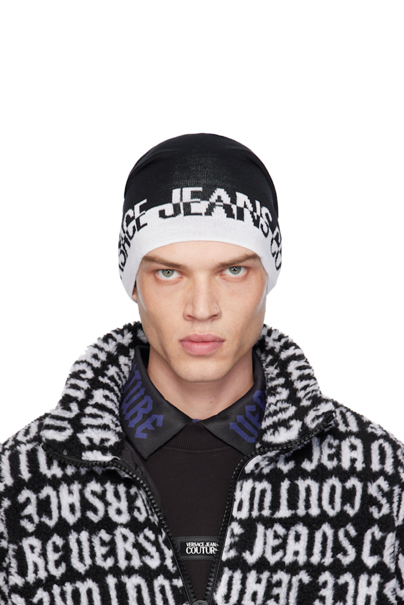 Knit wool-blend beanie in black. Stripe and jacquard logo at brim.

Supplier color: Black/White