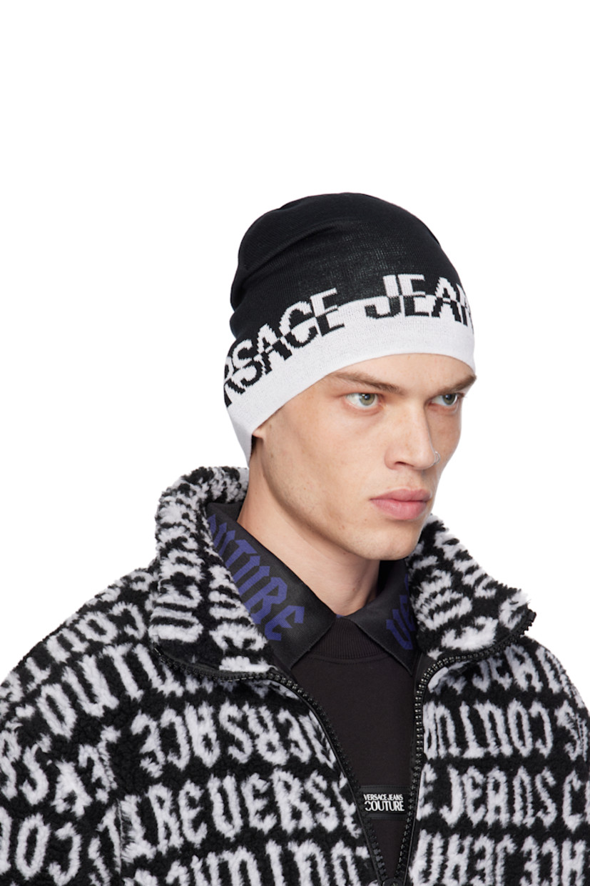 Knit wool-blend beanie in black. Stripe and jacquard logo at brim.

Supplier color: Black/White