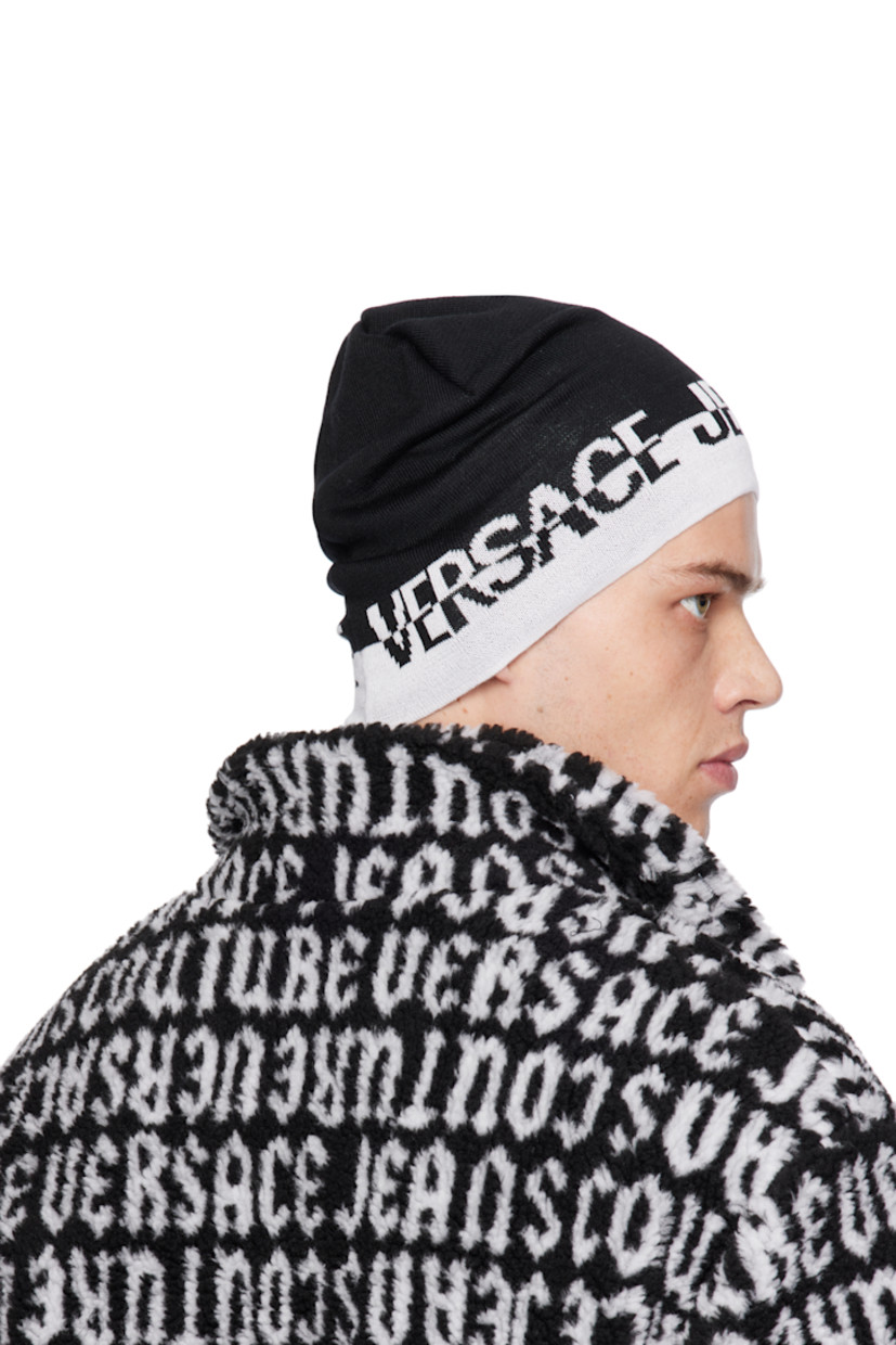 Knit wool-blend beanie in black. Stripe and jacquard logo at brim.

Supplier color: Black/White