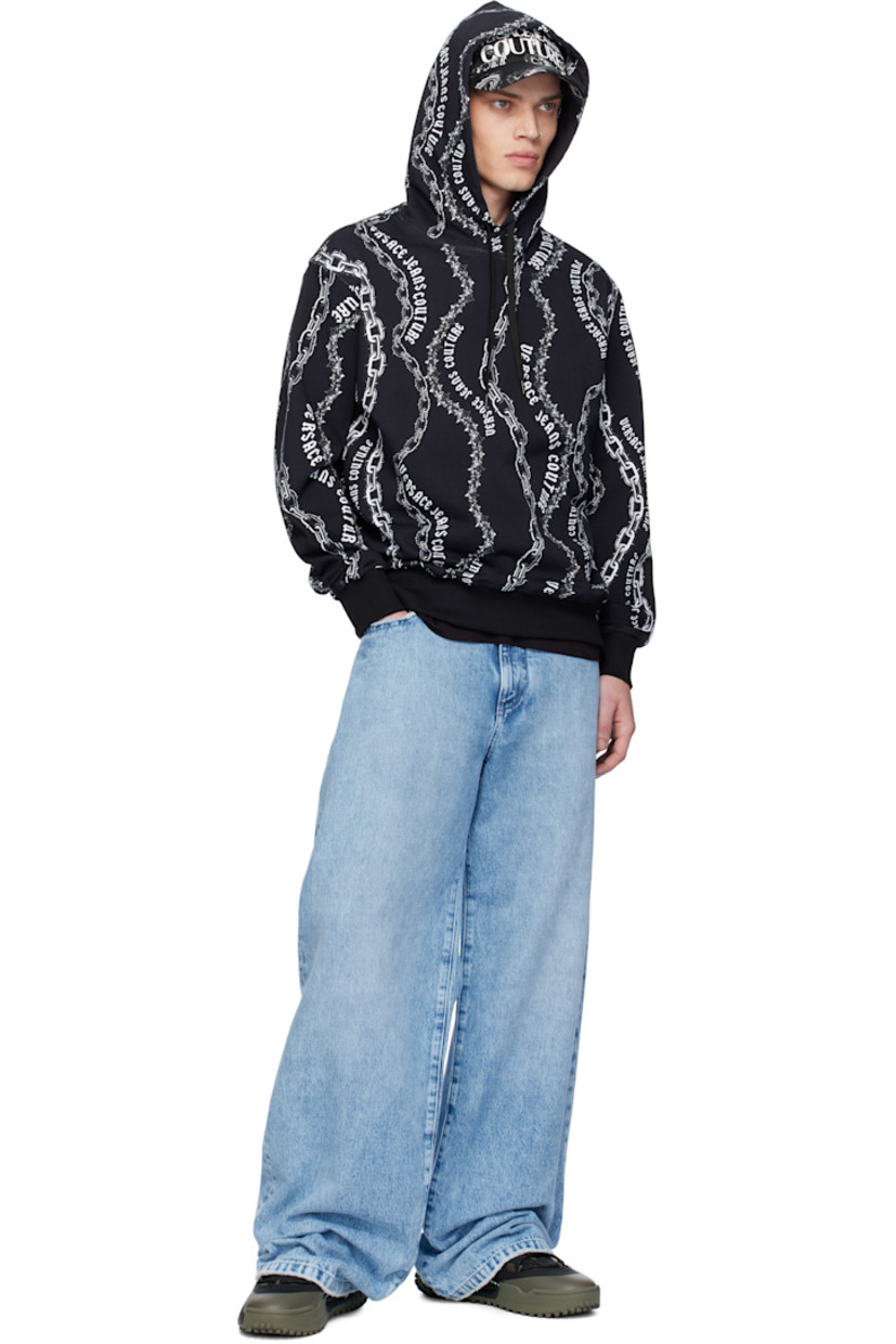 Loose-fit French terry hoodie. Logo graphic pattern throughout. 

· Drawstring at hood
· Rib-knit hem and cuffs

Supplier color: Black