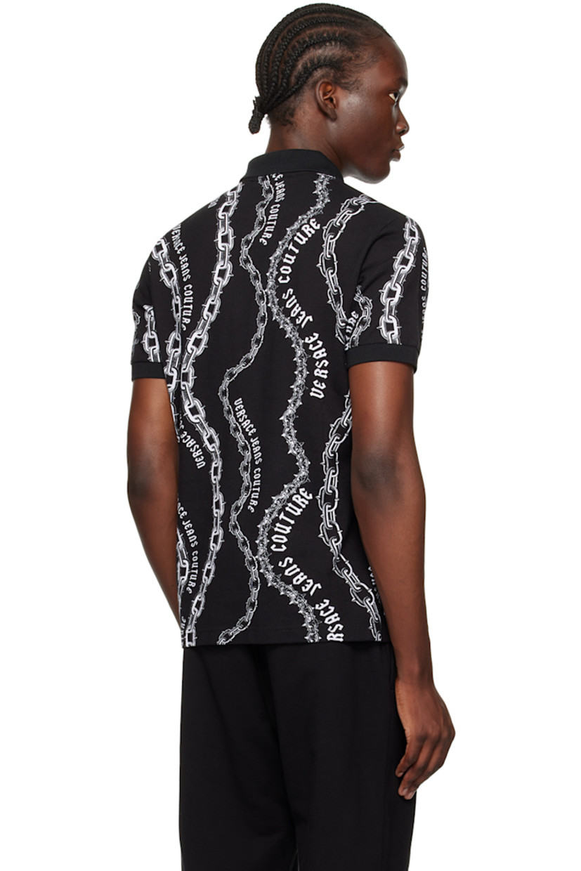 Slim-fit cotton piqué polo. Graphic pattern and logo printed throughout.

· Rib knit spread collar and cuffs
· Half-zip closure
· Tennis-tail hem

Supplier color: Black