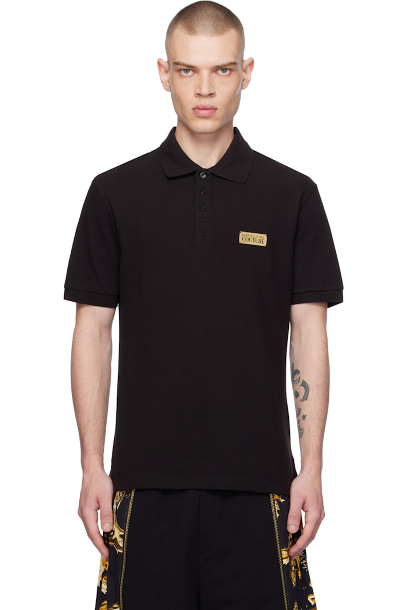 Slim-fit cotton piqué polo.

· Rib-knit spread collar and cuffs 
· Three-button placket
· Gold-tone logo plaque at chest
· Tennis-tail hem

Supplier color: Black