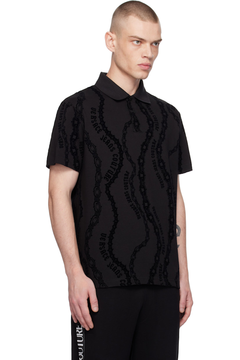 Cotton jersey polo. Logo graphic pattern flocked throughout. 

· Rib-knit spread collar and cuffs
· Two-button placket
· Tennis-tail hem

Supplier color: Black