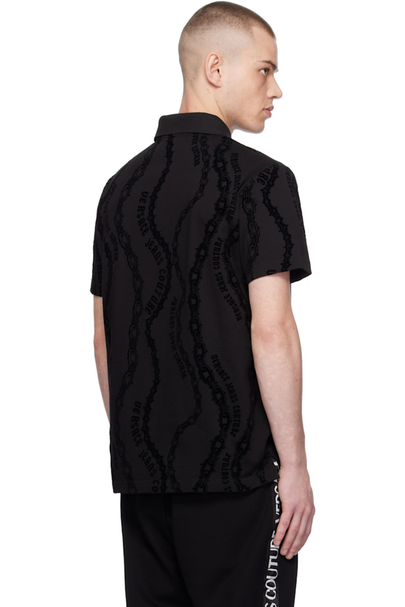Cotton jersey polo. Logo graphic pattern flocked throughout. 

· Rib-knit spread collar and cuffs
· Two-button placket
· Tennis-tail hem

Supplier color: Black