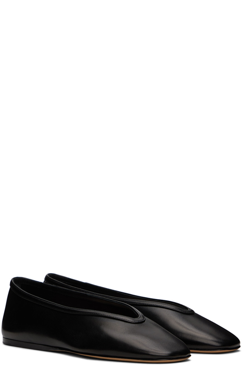 Buffed lambskin ballerina flats in black.

· Almond toe
· Logo embossed at padded calfskin footbed
· Stacked leather midsole
· Leather sole with rubber injection

Supplier color: Black
