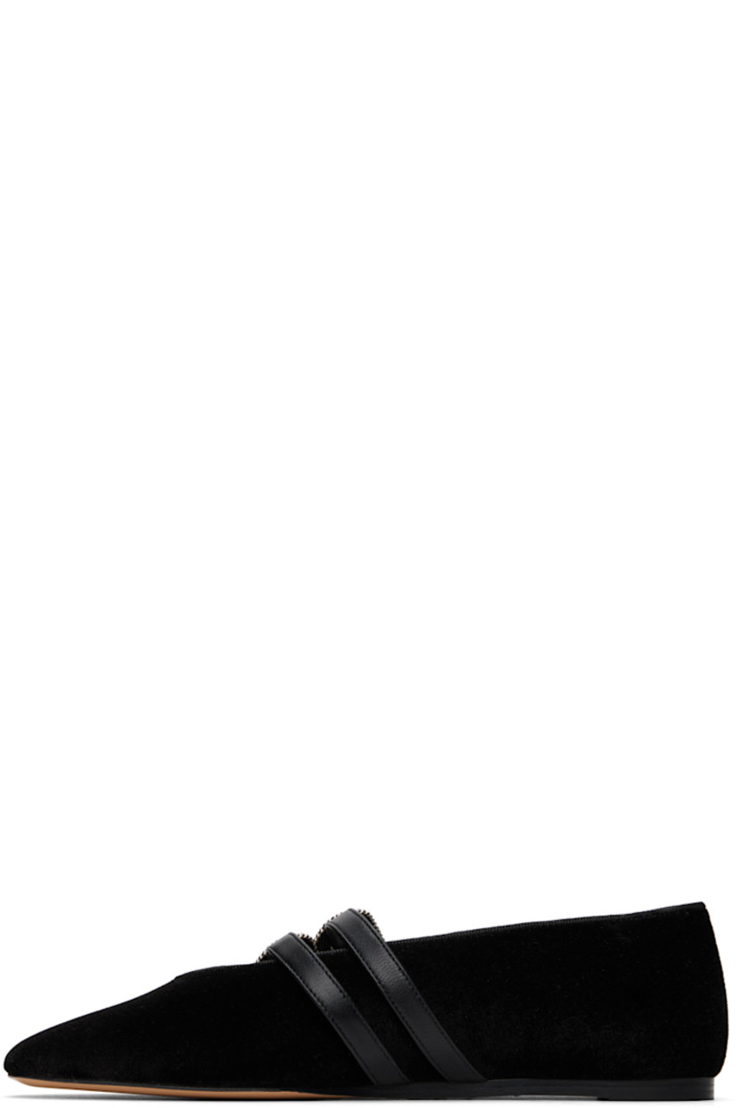 Handcrafted velvet ballerina flats in black.

· Square toe
· Engraved pin-buckle straps at vamp
· Logo embossed at padded calfskin footbed
· Leather sole with rubber injection

Supplier color: Black