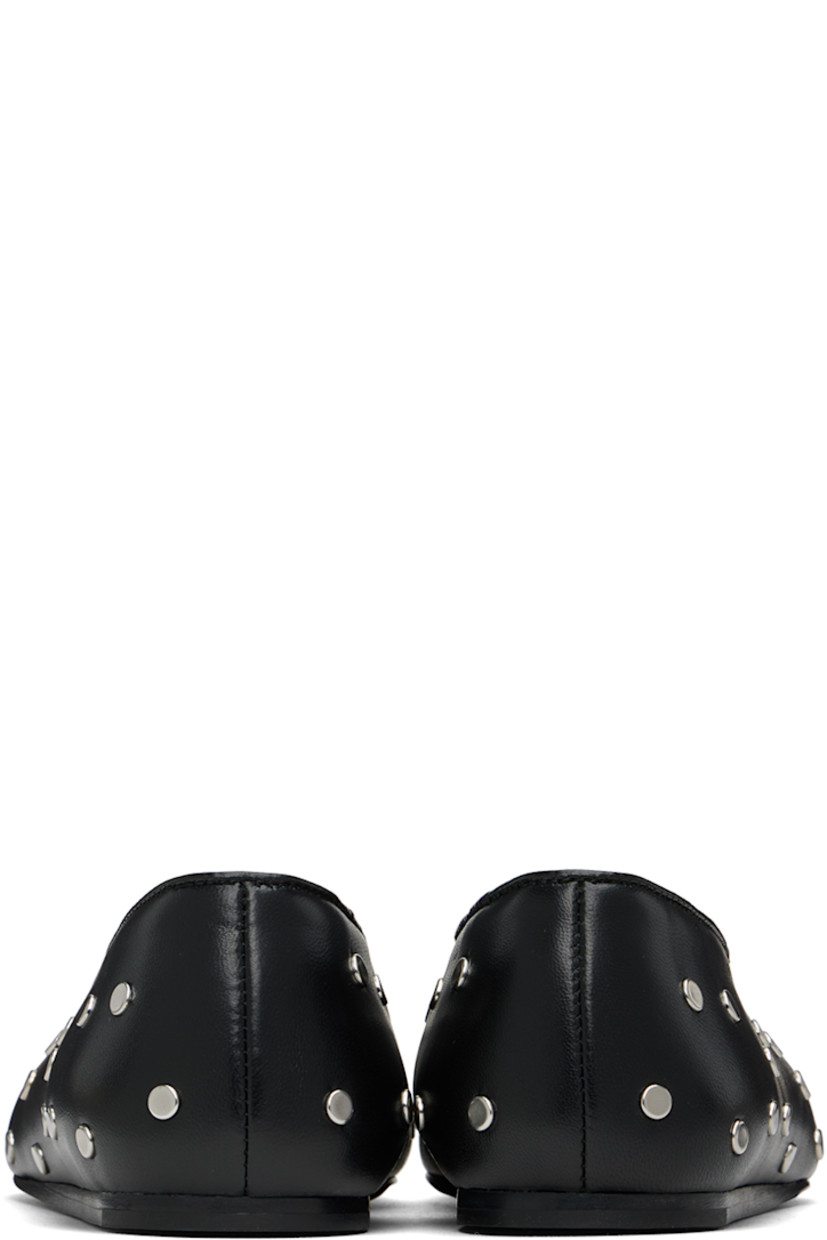 Buffed leather ballerina flats in black.

· Studs throughout 
· Piping at collar
· Cushioned calfskin insole
· Leather sole with rubber injections

Supplier color: Black