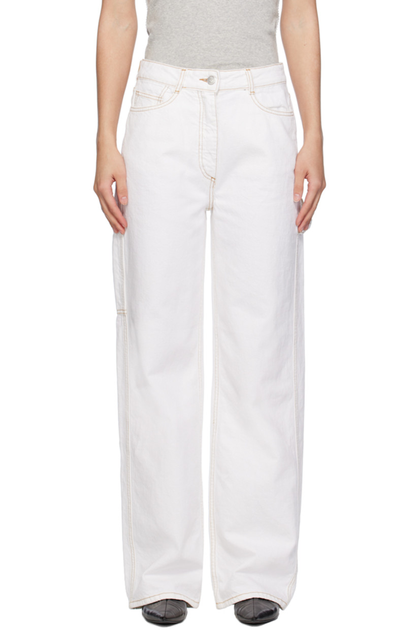 Relaxed-fit non-stretch organic cotton denim jeans. 

· Belt loops
· Five-pocket styling
· Zip-fly
· Hammer loop at outseam
· Patch pocket at outseam
· Detachable croc-embossed lambskin pouch at back
· Logo-engraved silver-tone hardware
· Contrast stitching in tan

Supplier color: White