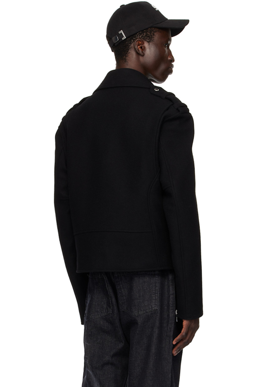 Felted virgin wool-blend melton jacket. 

· Press-studs at notched lapel
· Offset zip closure extends to collar
· Zip pockets
· Flap pocket
· Press-stud epaulets
· Zip vent at cuffs
· Welt pocket at interior
· Full satin lining
· Logo-engraved silver-tone hardware

Supplier color: Noir