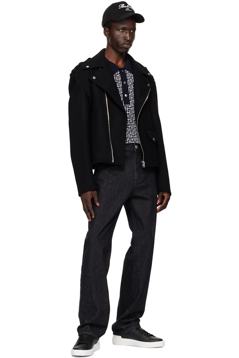 Felted virgin wool-blend melton jacket. 

· Press-studs at notched lapel
· Offset zip closure extends to collar
· Zip pockets
· Flap pocket
· Press-stud epaulets
· Zip vent at cuffs
· Welt pocket at interior
· Full satin lining
· Logo-engraved silver-tone hardware

Supplier color: Noir