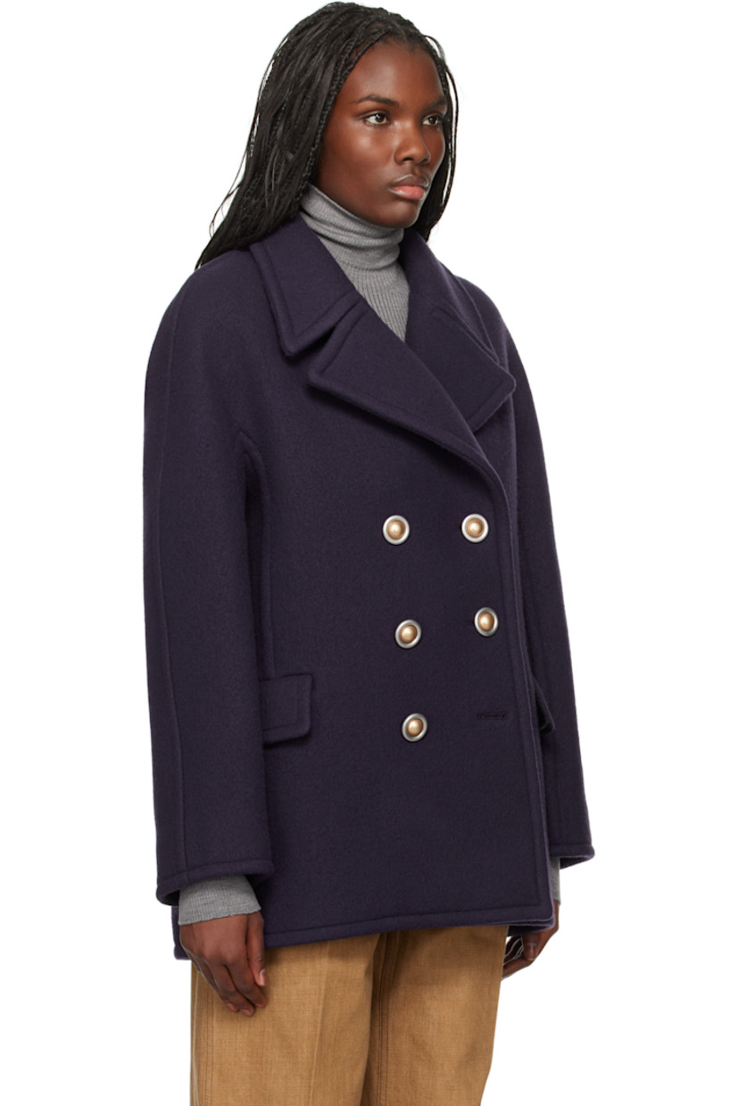 Virgin wool melton peacoat.

· Notched lapel
· Double-breasted button closure
· Flap pockets
· Detachable logo graphic on chain at back collar
· Full viscose twill lining

Supplier color: Ink