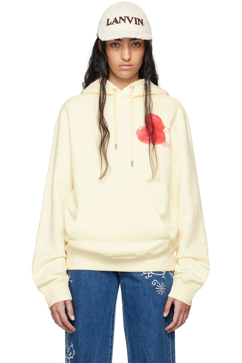 Cotton fleece hoodie. 

· Drawstring at hood
· Graphic printed at chest 
· Kangaroo pocket 
· Rib knit hem and cuffs 
· Logo-engraved silver-tone hardware 

Supplier color: Cream
