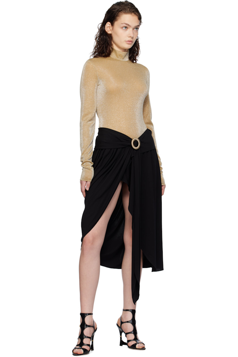 Nylon-blend jersey T-shirt. Metallic thread detailing throughout.

· Mock neck
· Concealed zip closure at back collar

Supplier color: Sand