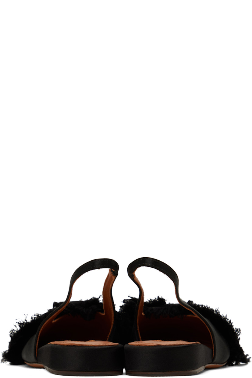 Silk satin ballerina flats in black. 

· Grosgrain bow with frayed edges at vamp
· Partially elasticized slingback strap
· Logo patch at buffed leather footbed 
· Suede sole with rubber injection 

Supplier color: Black