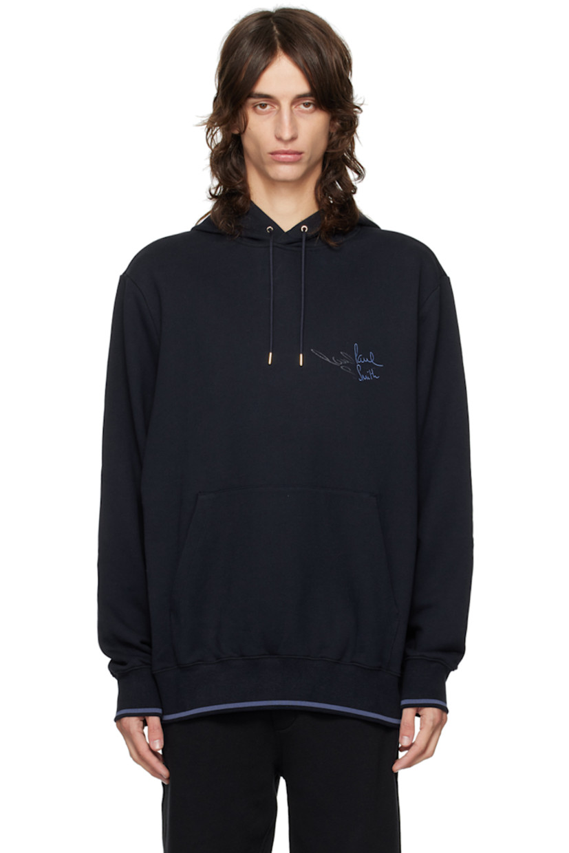 Organic cotton French terry hoodie. 

· Drawstring at hood
· Logo embroidered and bonded at chest
· Kangaroo pocket
· Rib knit hem and cuffs

Supplier color: Blues