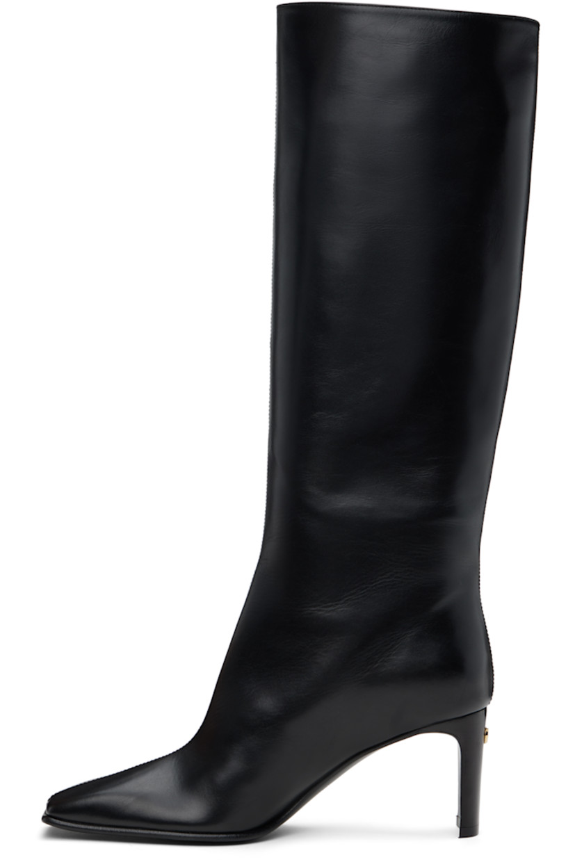 Knee-high buffed calfskin boots in black.

· Pointed square toe
· Grained calfskin lining
· Logo hardware at covered block heel
· Leather sole
· Heel: H2.75"

Supplier color: Nero
