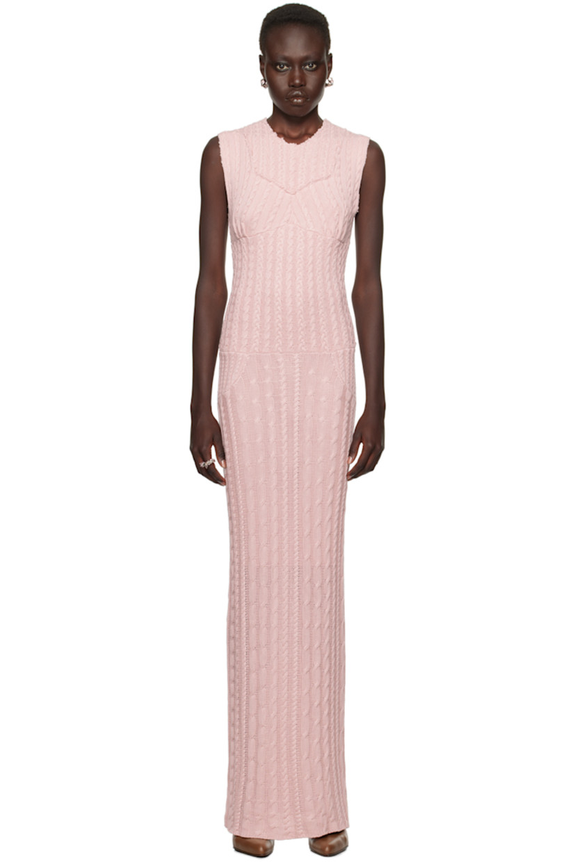 Cable-knit mulberry silk-blend maxi dress. Raw edges throughout.

· Paneled construction 
· Crewneck 
· Button fastening at back collar
· Partial satin lining 

Available exclusively at SSENSE.

Supplier color: Pale pink
