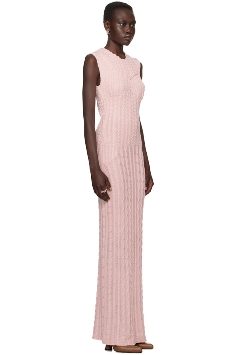 Cable-knit mulberry silk-blend maxi dress. Raw edges throughout.

· Paneled construction 
· Crewneck 
· Button fastening at back collar
· Partial satin lining 

Available exclusively at SSENSE.

Supplier color: Pale pink