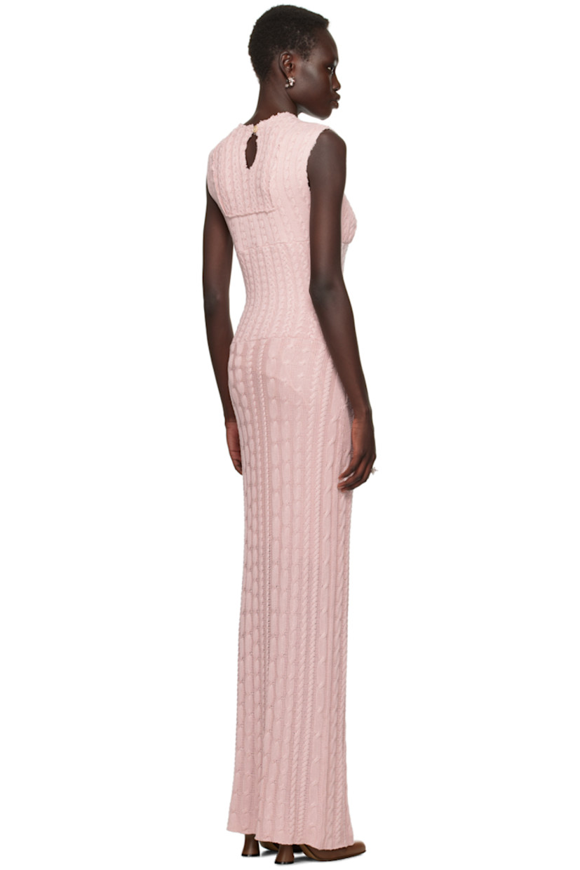 Cable-knit mulberry silk-blend maxi dress. Raw edges throughout.

· Paneled construction 
· Crewneck 
· Button fastening at back collar
· Partial satin lining 

Available exclusively at SSENSE.

Supplier color: Pale pink
