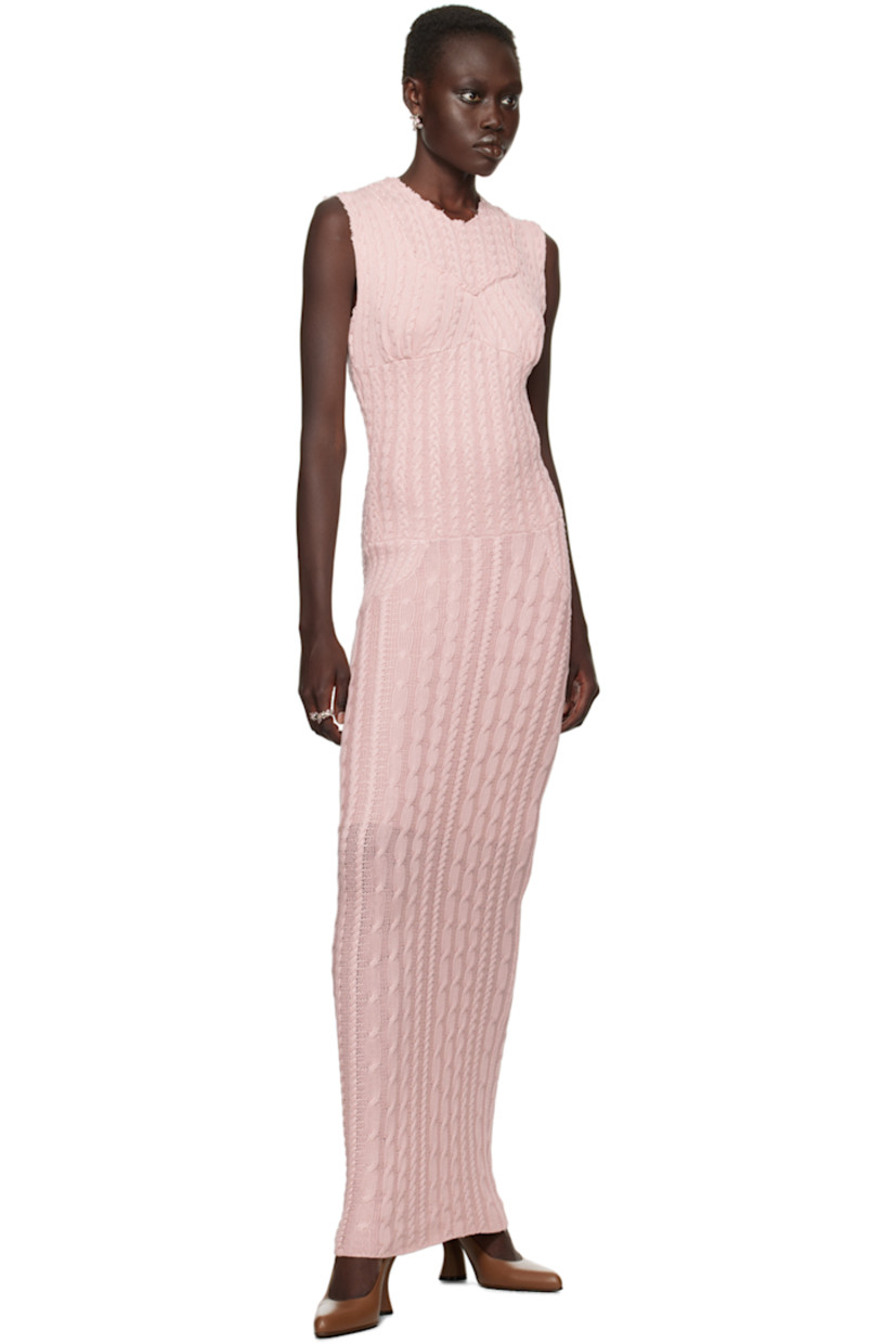 Cable-knit mulberry silk-blend maxi dress. Raw edges throughout.

· Paneled construction 
· Crewneck 
· Button fastening at back collar
· Partial satin lining 

Available exclusively at SSENSE.

Supplier color: Pale pink