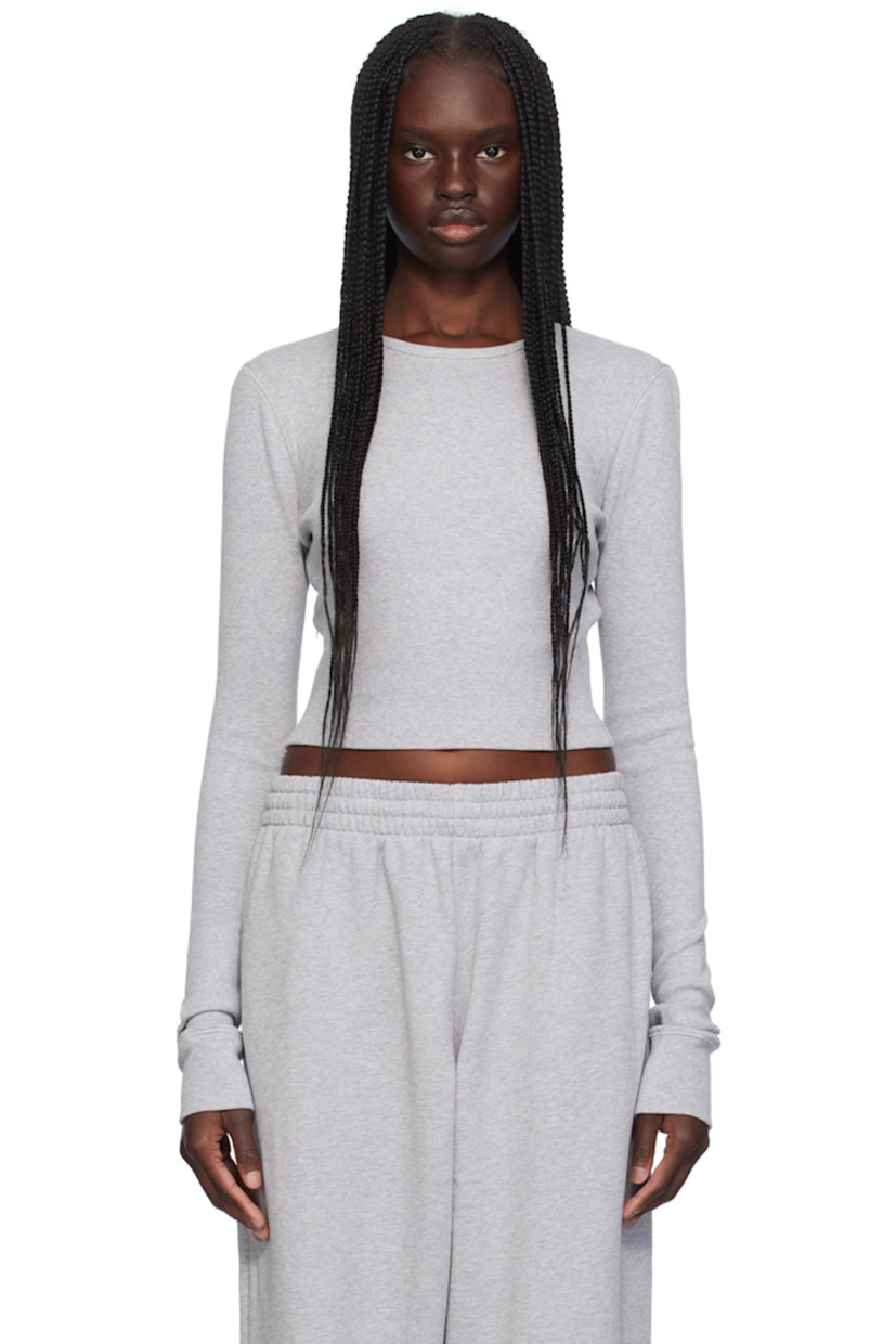 Stretch cotton jersey T-shirt. 

· Rib knit crewneck and cuffs
· Cropped hem

Part of the WARDROBE.NYC x Hailey Bieber collaboration.

Supplier color: Grey marl