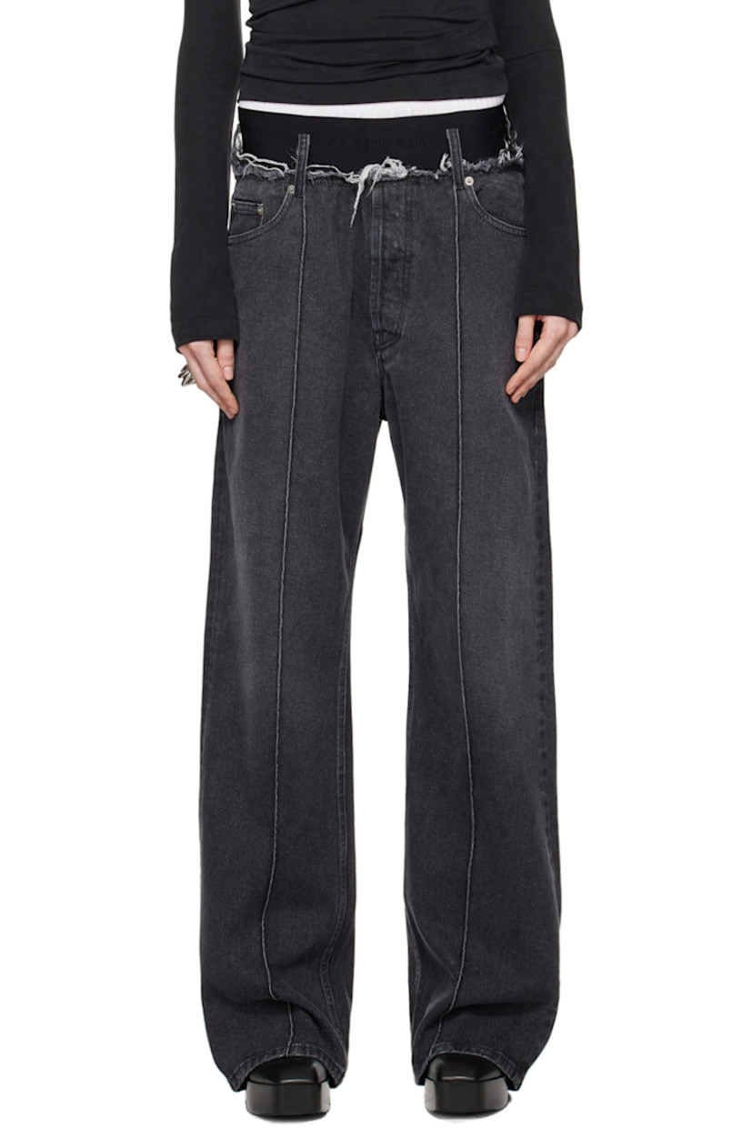 Non-stretch denim jeans. Fading throughout.

· Logo-woven elasticized waistband
· Frayed edge at waistband
· Belt loops
· Five-pocket styling
· Button-fly
· Pinched seams at front 
· Logo-engraved silver-tone hardware 

Supplier color: Black wash
