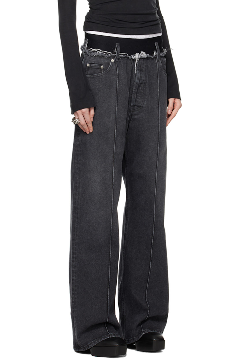 Non-stretch denim jeans. Fading throughout.

· Logo-woven elasticized waistband
· Frayed edge at waistband
· Belt loops
· Five-pocket styling
· Button-fly
· Pinched seams at front 
· Logo-engraved silver-tone hardware 

Supplier color: Black wash