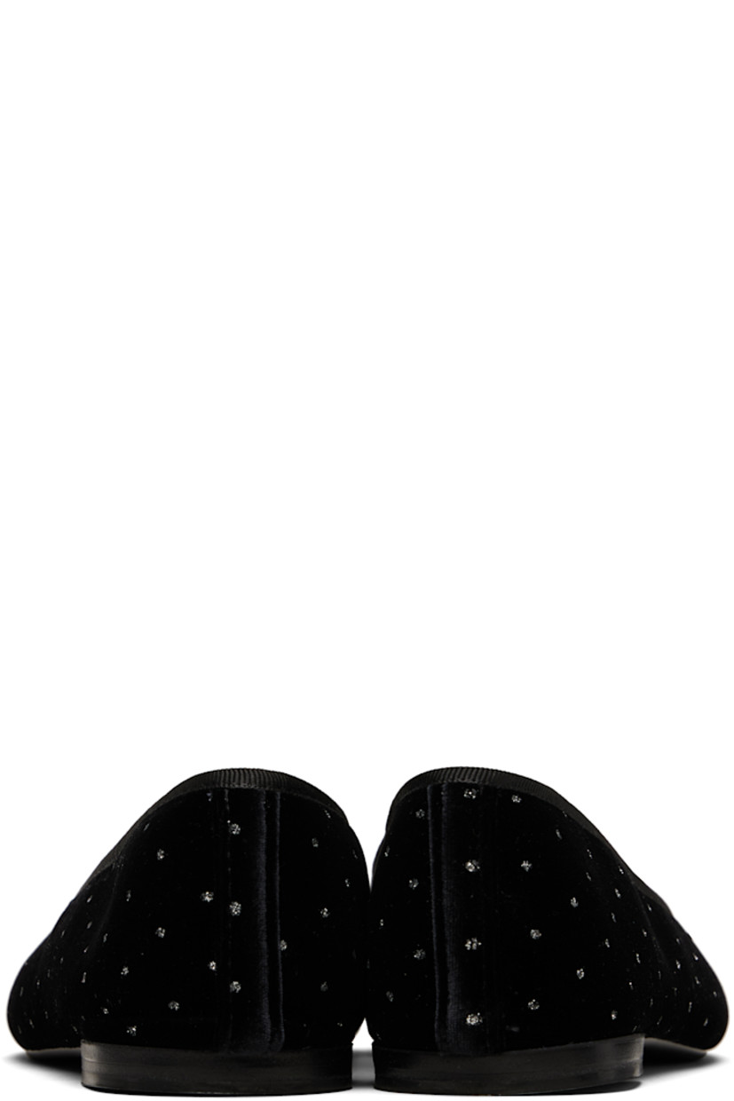 Sheer mesh ballerina flats in black.

· Sequins throughout
· Almond toe  
· Bow accent at vamp
· Grosgrain trim at collar
· Stacked leather heel with rubber injection
· Treaded rubber sole
 
Supplier color: Black
