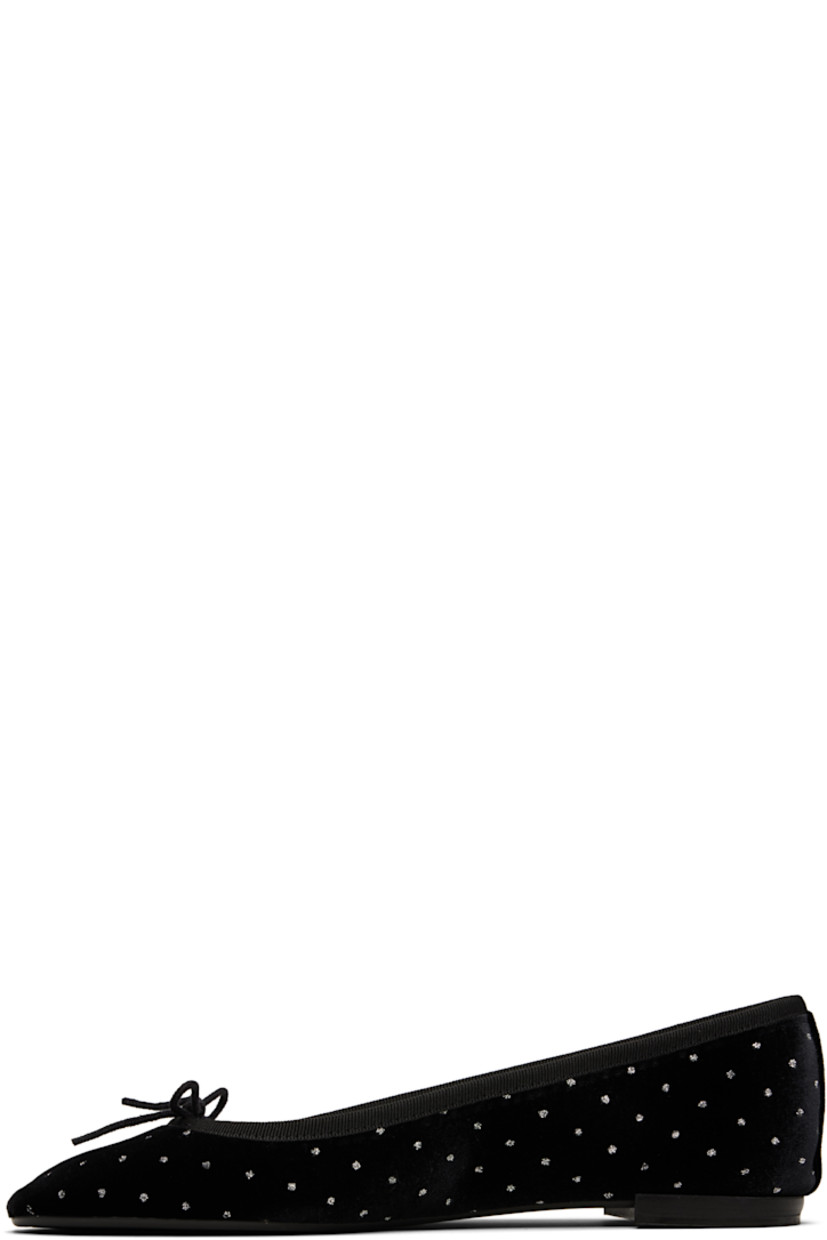Sheer mesh ballerina flats in black.

· Sequins throughout
· Almond toe  
· Bow accent at vamp
· Grosgrain trim at collar
· Stacked leather heel with rubber injection
· Treaded rubber sole
 
Supplier color: Black