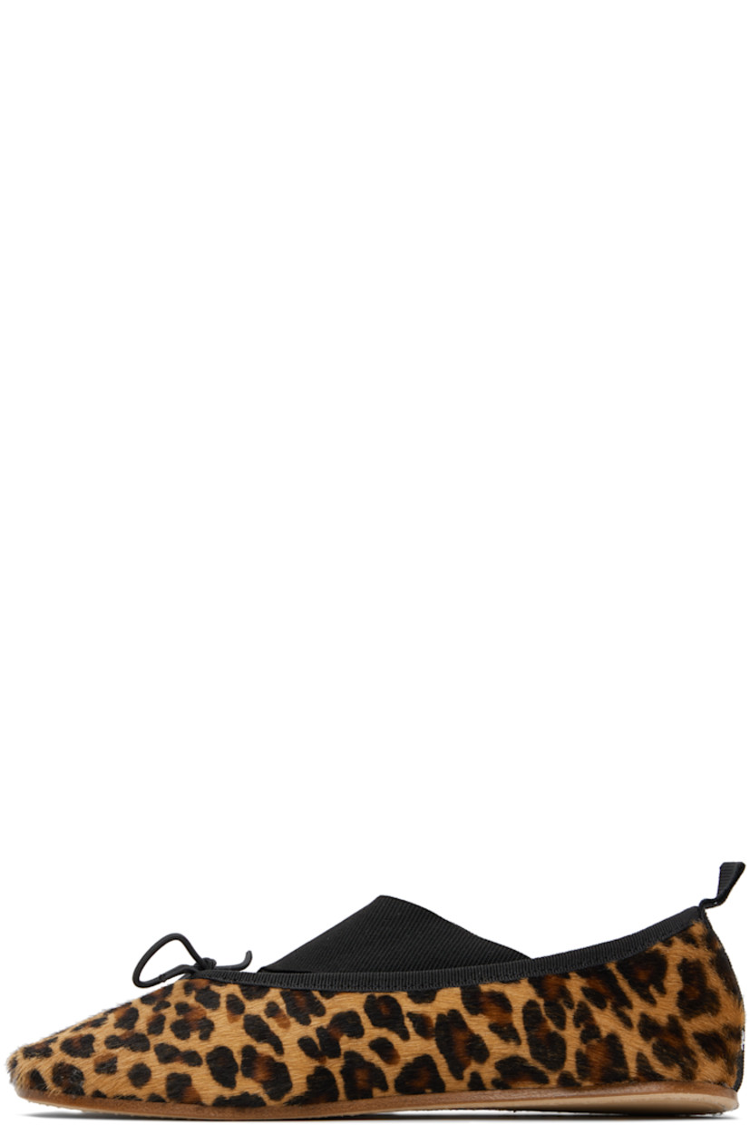 Hair-on leather ballerina flats in tones of brown. 

· Leopard pattern printed throughout
· Bow accent at vamp
· Elasticized crisscrossing straps
· Grosgrain trim at collar and heel
· Logo-printed pull-loop at heel
· Woven cotton lining
· Leather sole

Supplier color: Leopard