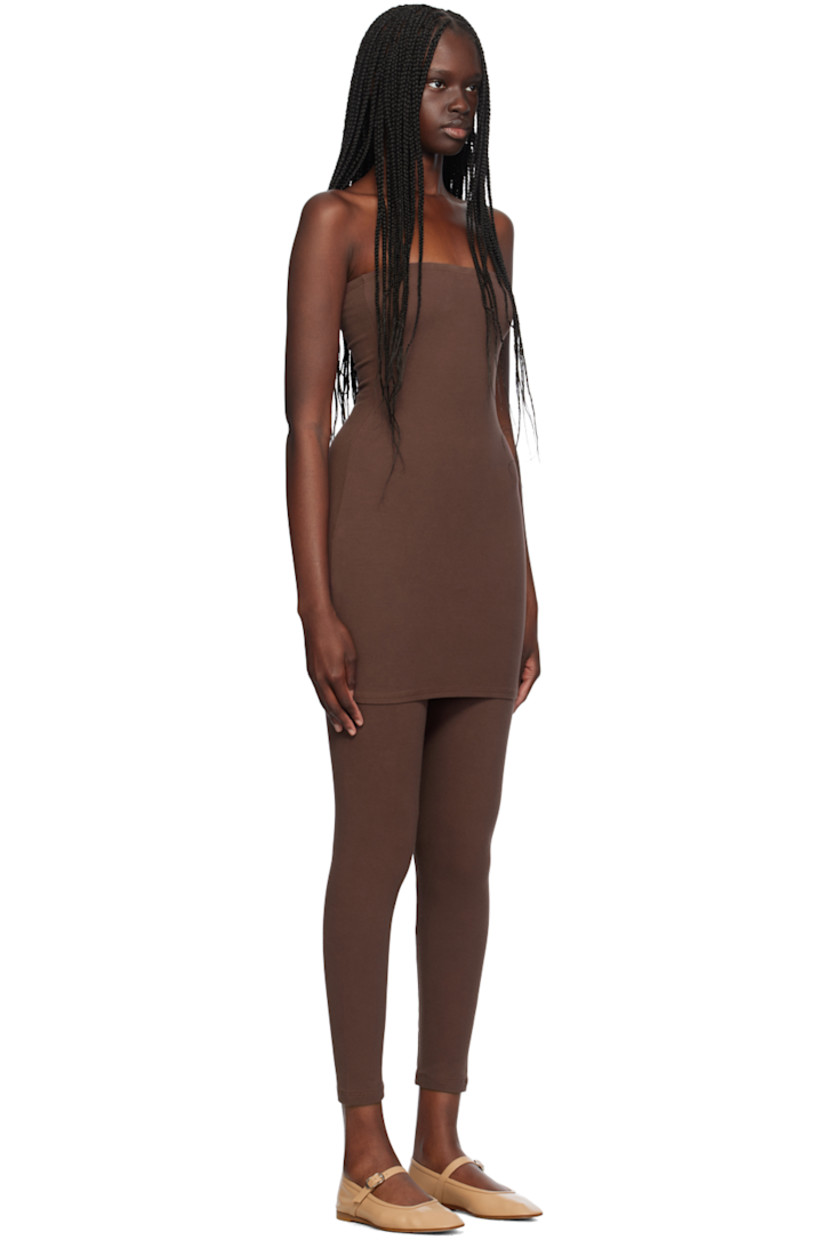 Stretch cotton jersey dress.

· Straight neck
· Converts to skirt

Supplier color: Chocolate