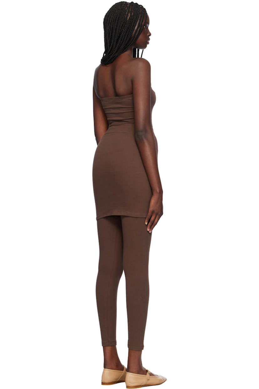 Stretch cotton jersey dress.

· Straight neck
· Converts to skirt

Supplier color: Chocolate