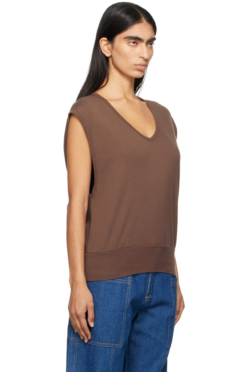 Cotton jersey tank top.

· V-neck
· Rib knit hem

Supplier color: Chocolate