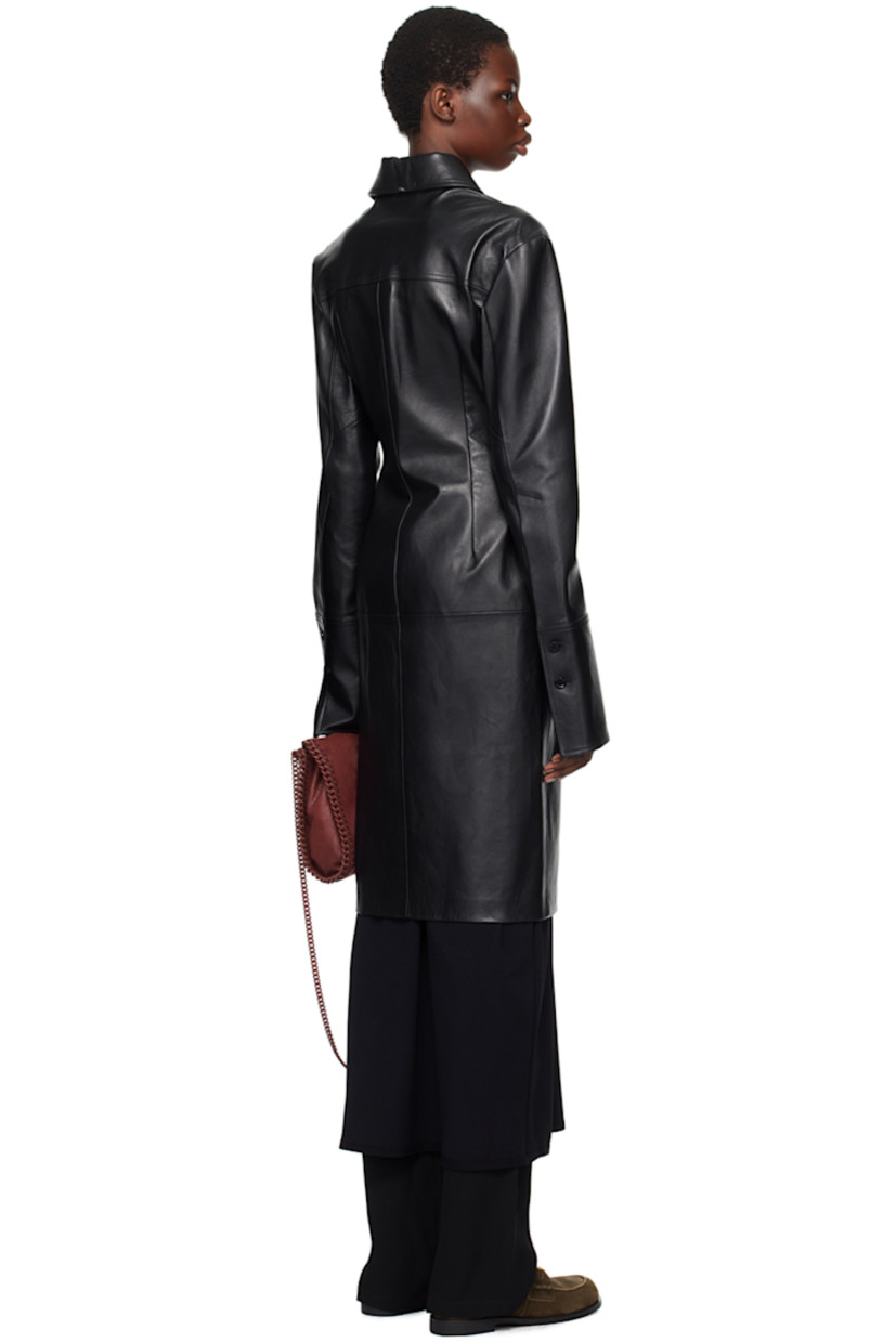 Nappa leather dress.

· Spread collar
· Button closure 
· Patch pocket
· Darts at front and back 
· Unlined

Supplier color: Black