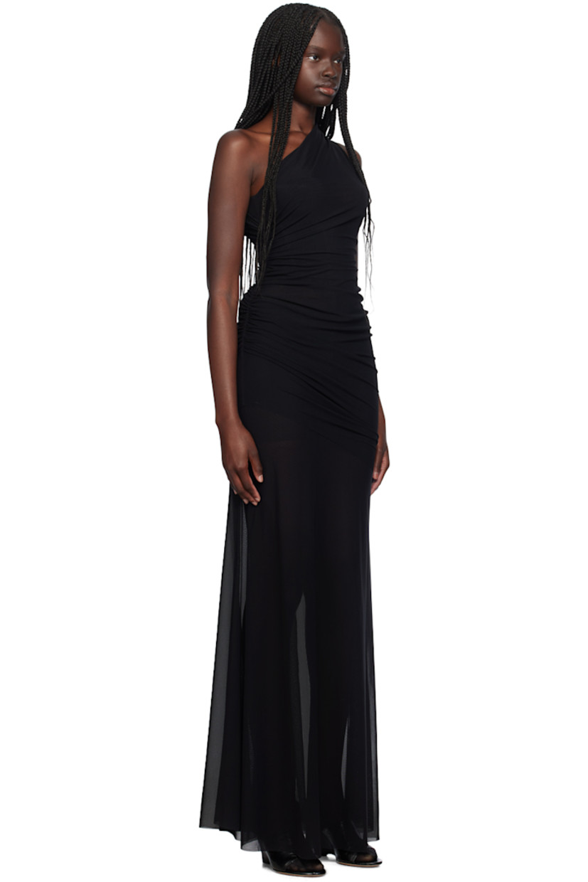 Semi-sheer stretch nylon tulle dress. Raw edges throughout.

· Layered single-shoulder construction
· Ruching at side seam and shoulder

Available exclusively at SSENSE.

Supplier color: Black