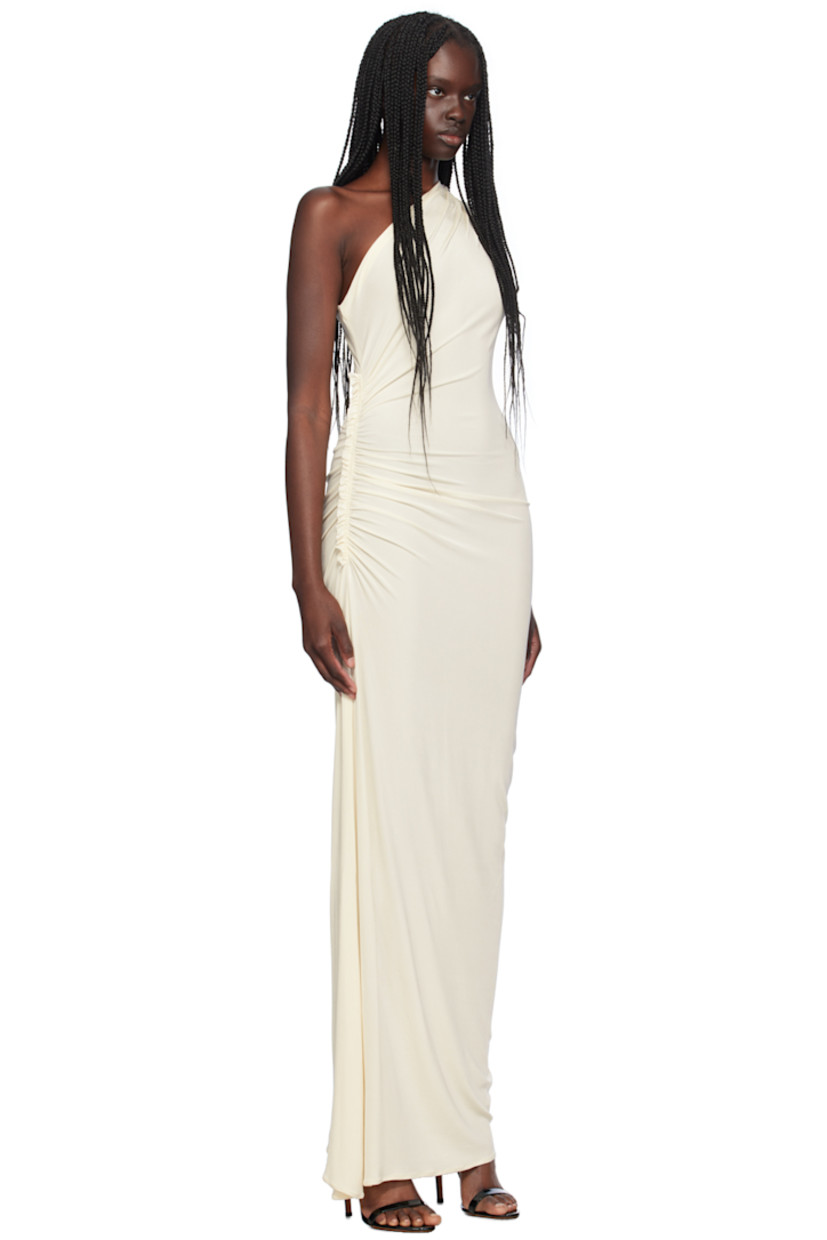 Stretch viscose ribbed jersey dress.

· Single-shoulder construction
· Ruching and ruffles at side seam and shoulder
· Unlined

Available exclusively at SSENSE. 

Supplier color: Off-white