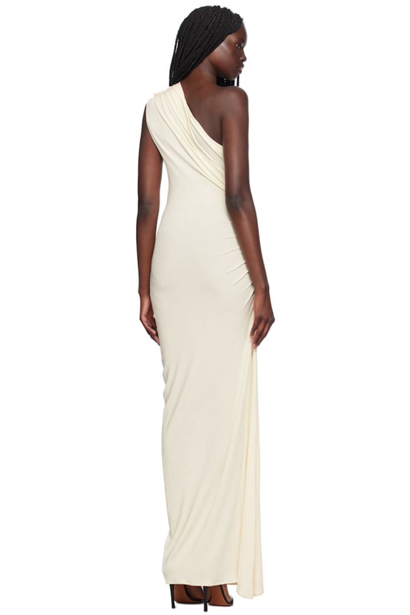 Stretch viscose ribbed jersey dress.

· Single-shoulder construction
· Ruching and ruffles at side seam and shoulder
· Unlined

Available exclusively at SSENSE. 

Supplier color: Off-white