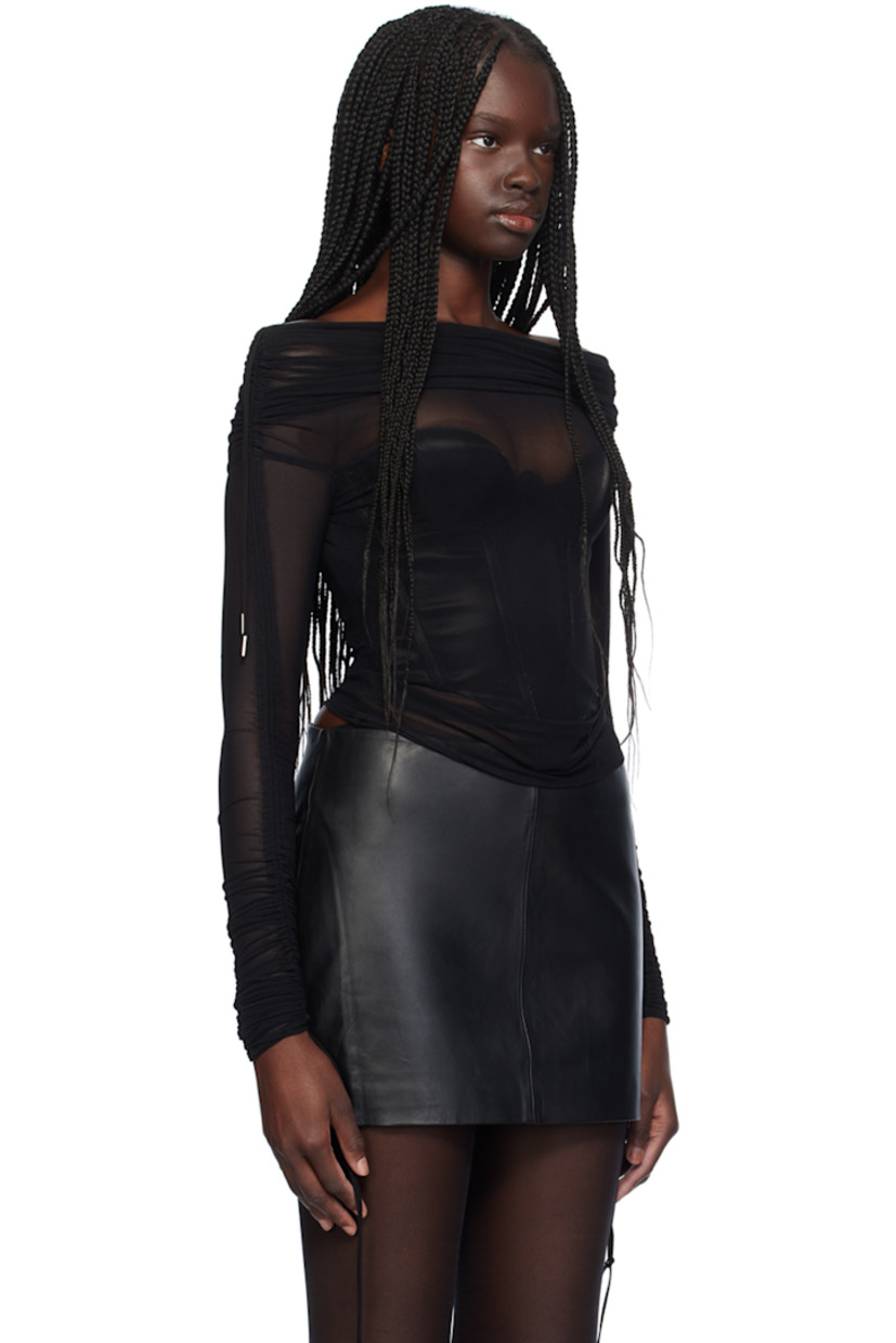 Sheer stretch nylon tulle T-shirt.

· Off-the-shoulder construction
· Drawstring at shoulders and cuffs
· Ruching at sleeves

Available exclusively at SSENSE.

Supplier color: Black