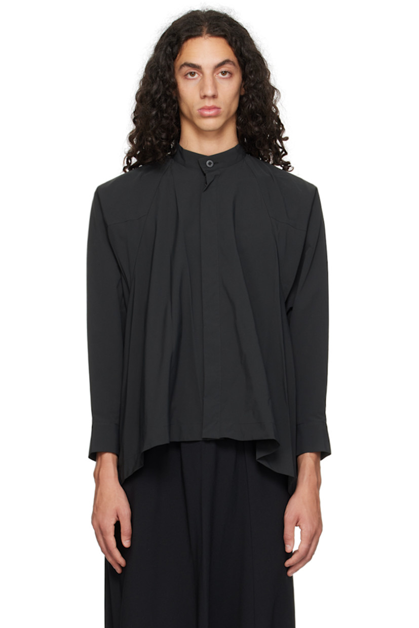Relaxed-fit polyester poplin shirt.

· Button fastening at band collar
· Concealed button closure
· Flared hem
· Dolman sleeves
· Single-button barrel cuffs

Supplier color: Black