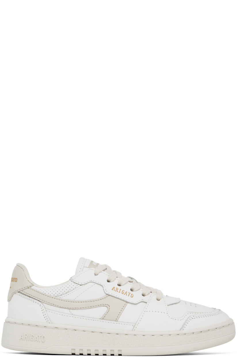 Handcrafted low-top buffed leather and SEAQUAL® YARN canvas sneakers in white and beige.

· Perforated detailing throughout
· Lace-up closure
· Logo patch at padded tongue
· Padded collar
· Logo appliqué at sides
· Logo stamp at outer side and heel tab
· Recycled mesh and faux-suede lining
· Logo embossed at textured rubber midsole
· Treaded rubber sole 

Supplier color: White/Beige