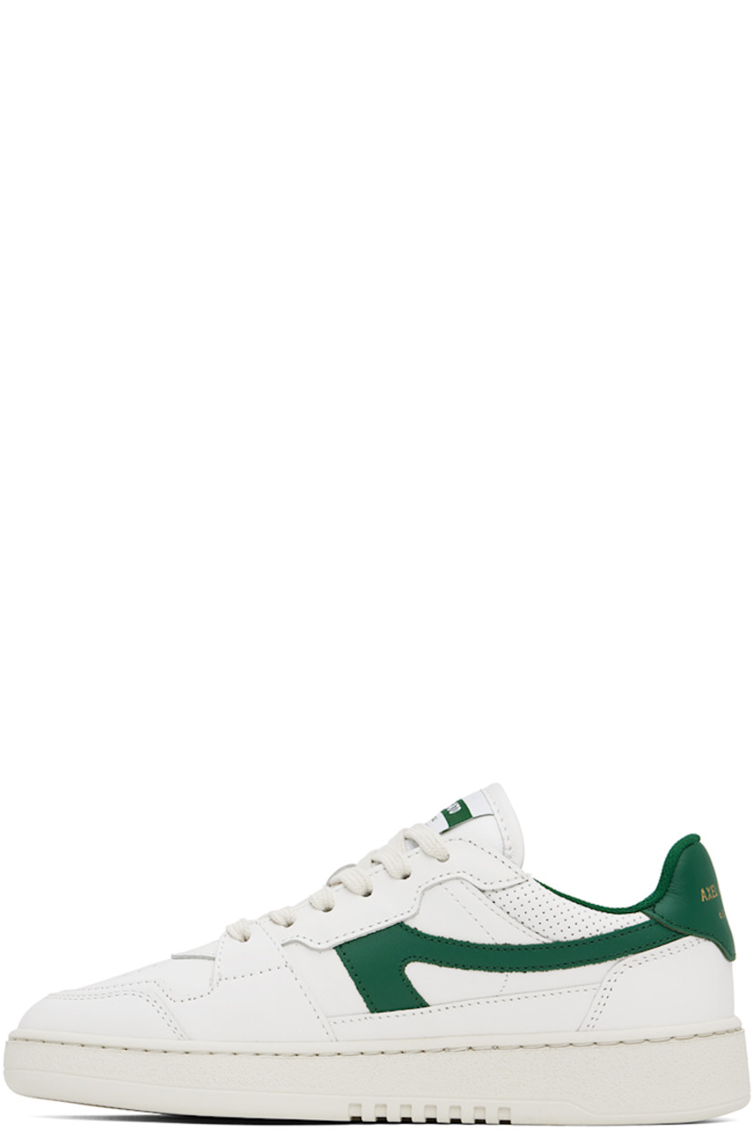 Handcrafted low-top buffed leather and SEAQUAL® YARN canvas sneakers in white and green.

· Perforated detailing throughout
· Lace-up closure
· Logo patch at padded tongue
· Padded collar
· Logo appliqué at sides
· Logo stamp at outer side and heel tab
· Recycled mesh and faux-suede lining
· Logo embossed at textured rubber midsole
· Treaded rubber sole 

Supplier color: White/Green